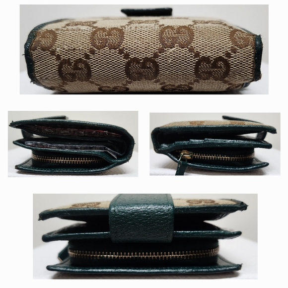 Gucci GG Canvas and Green Leather French Coin Purse Wallet - Picture 3 of 13